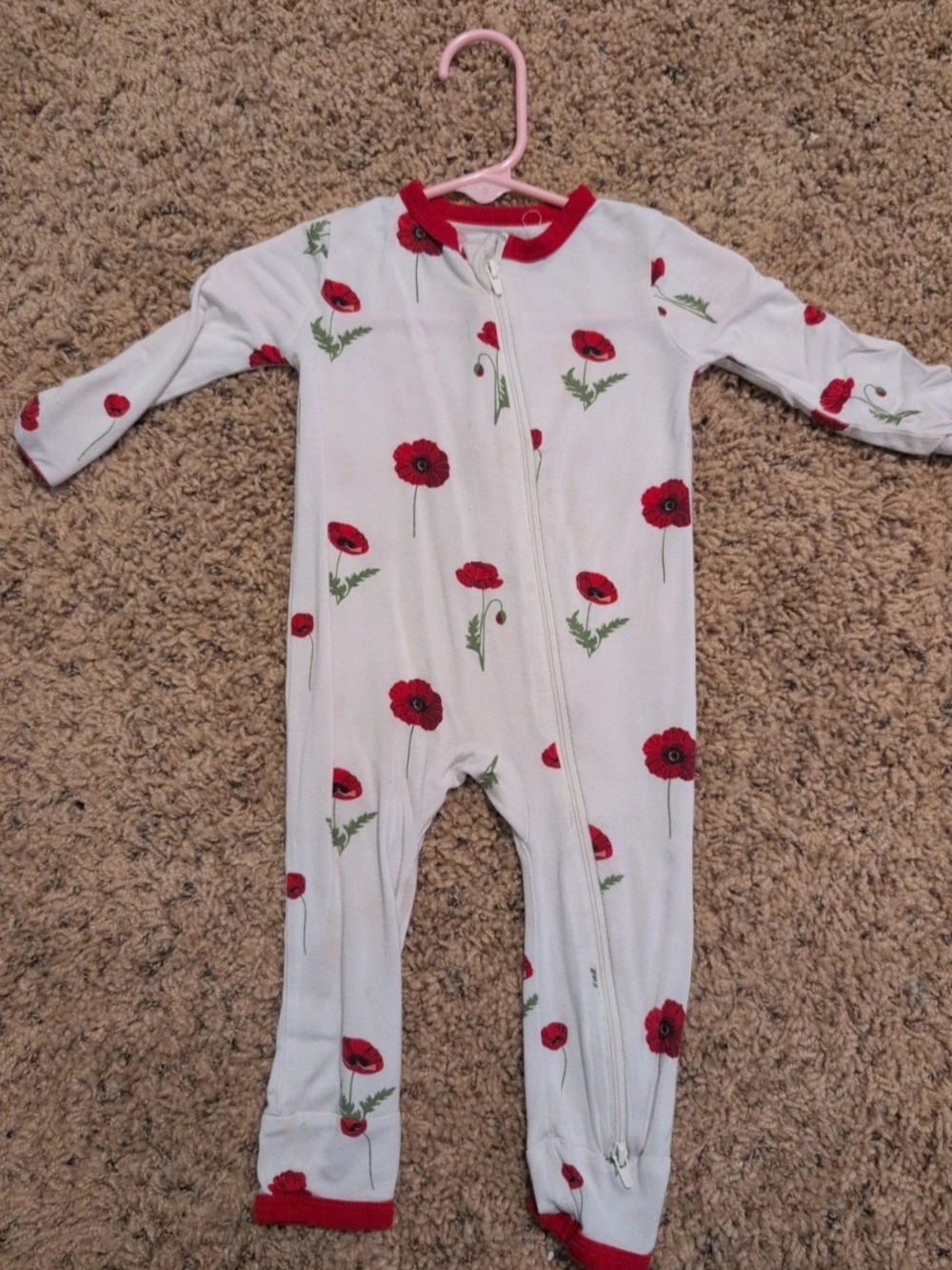 Kyte BABY White Footie with Red Poppy Print